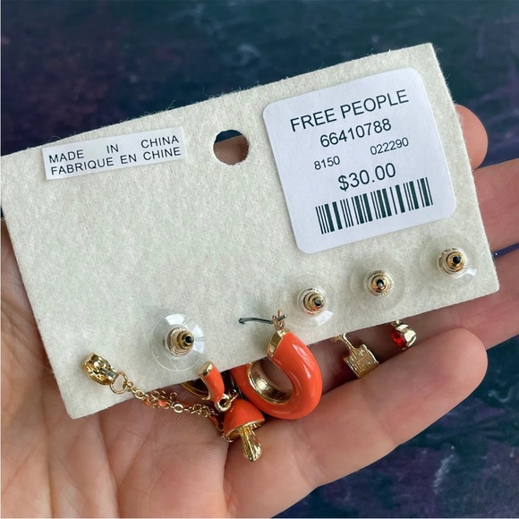 Free People Orange Le Jardin Hoop Stud Earring Set Mix & Match Gift - Picture 5 of 6